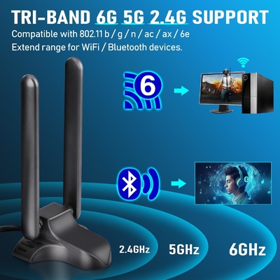 WiFi 6E ăng-ten Tri-Band 2.4GHz 5GHz 6GHz Cơ sở từ tính ăng-ten WiFi RP-SMA Connector cho PC Desktop Wireless Router